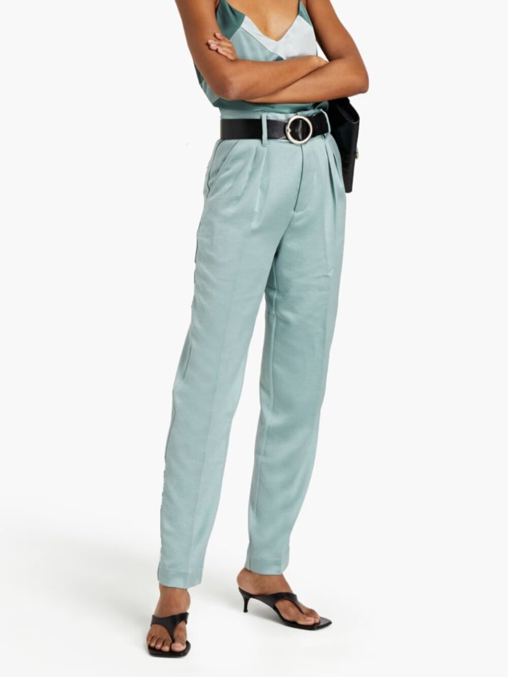 ba&sh | Wonka Hammered Satin Tapered Trousers in Jade